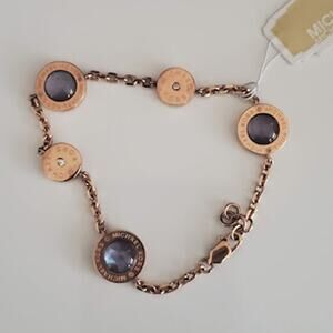 Michael Kors Rose Gold Tone Mother of Pearl Logo Disk Bracelet MKJ6352791